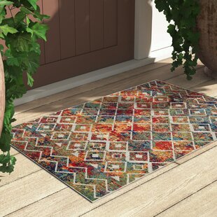 LOON PEAK® Jacoria Orange/Green/Blue Power Loomed Indoor/Outdoor Area Rug