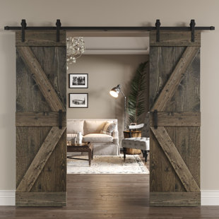 COAST SEQUOIA K Series Pine Wood Double Sliding Barn Door with Hardware Kit