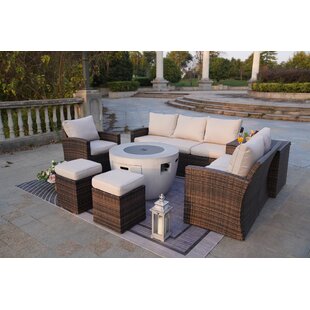 PRIMESTOK Small Firepit With 1403B 8 - Person Outdoor Seating Group with Cushions