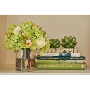 DIANE JAMES HOME Hydrangea and Orchid Bouquet in Glass Cylinder Vase