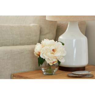 DIANE JAMES HOME BLOOMS Cream Peonies in Glass Vase