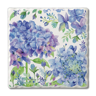 COUNTERART Beautiful Hydrangea 4-Pack Tumbled Tile Stone Coasters