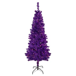 NORTHLIGHT SEASONAL 4' Pre-Lit Purple Artificial Tinsel Christmas Tree Clear Lights