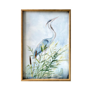 GALLERY 57 "Standing Heron" Watercolor Print on Wood Framed Canvas Wall Art