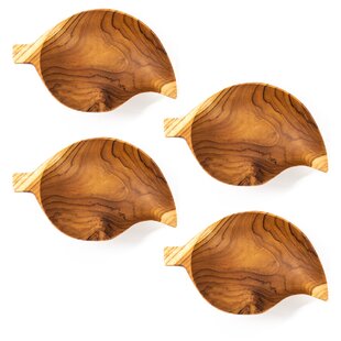 RAINFOREST BOWLS Mango Leaf Teak Wood Plate (Set Of 4) (Set of 4)