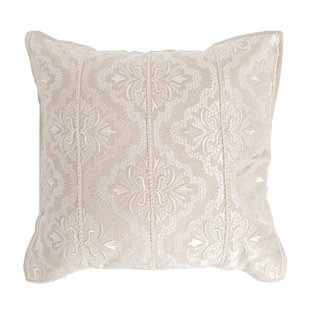 ELISABETH YORK Lyra Floral Damask Tan Cotton Decor Throw Pillow