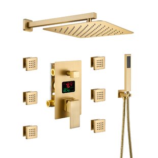 MONDAWE Herathena Wall Mounted Luxury Shower System with Digital Display (Rough-in Valve Included)