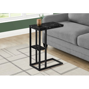 MONARCH SPECIALTIES INC. Accent Table, C-shaped, End, Side, Snack,LivingRoom,White Marble Look Lam.,BlackMet.