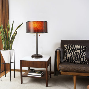 NOVA OF CALIFORNIA Layers Natural Mica Table Lamp - 25", Charcoal Grey Wood & Gunmetal, Dual Pull Chair Switch