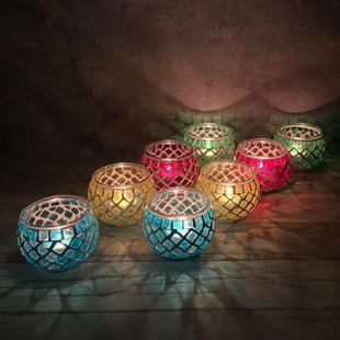 MASTERS & BURRELL 12Cm Glass Tabletop Tealight Holder with Candle Included (Set of 8)