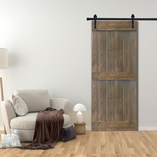 NAUXUS Paneled Wood Barn Door with Installation Hardware Kit