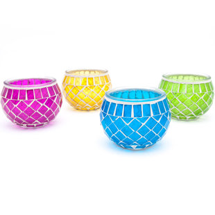 MASTERS & BURRELL 12Cm Glass Tabletop Tealight Holder with Candle Included (Set of 4)