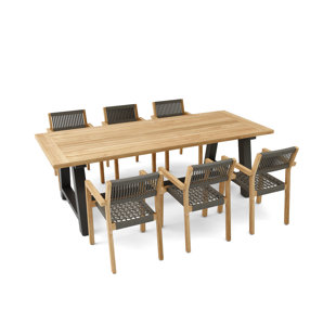 THREE POSTS™ Morones Rectangular Reclaimed Teak 6 Person Indoor Outdoor Dining Set