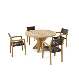 THREE POSTS™ Morones Round Reclaimed Teak 4 Person Indoor Outdoor Dining Set