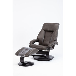PROGRESSIVE FURNITURE INC. Relax-R Air Leather Manual Swivel Ergonomic Recliner with Ottoman