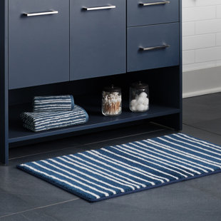 Scott Living Ambrose Stripe DRYLON Bath Rug Bath Rug with Non-Slip Backing