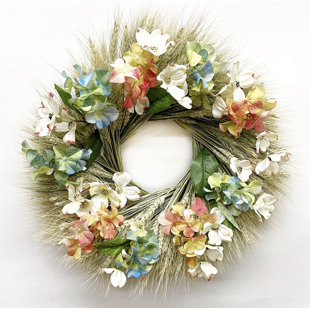 DRIED FLOWERS AND WREATHS LLC Silk Tie Dye Hydrangea and Dogwood 20" Wreath