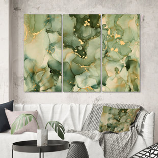 EAST URBAN HOME " Green Luxury Abstract Fluid Art I " 3 - Pieces