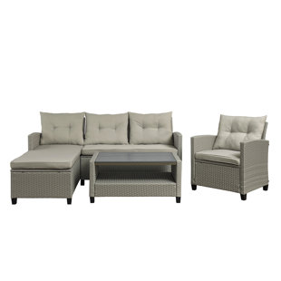 PROGRESSIVE FURNITURE INC. Boardwalk 4 Piece Rattan Sectional Seating Group with Cushions