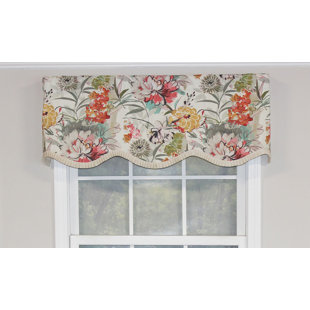 RLF HOME Floral Cotton Ruffled 50'' W Window Valance in Ivory