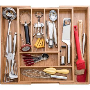 REBRILLIANT Dextra Expandable Bamboo Drawer Organizer - Large Kitchen Utensil Holder For Cutlery, Silverware, Flatware Storage - Utensil Organizer For Kitchen Drawers, Desk, Junk Drawer Organizer Tray