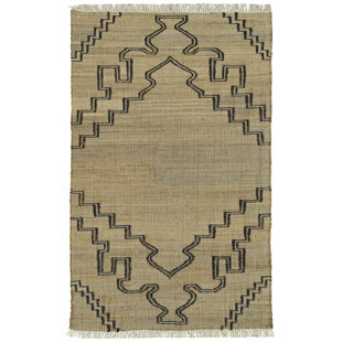KALEEN Geometric Handmade Flatweave Jute/Sisal Black Area Rug