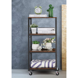 CELLPAK Kitchen Rolling Cart with Wheel 4-Tier Wood Storage Snack Coffee Cart