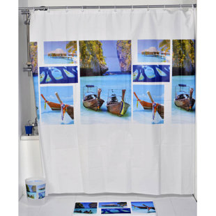 EVIDECO Beach Print Paradise Shower Curtain Peva Liner