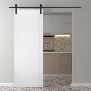 BELLDINNI 80'' Solid + Manufactured Wood Flush with Installation Hardware Kit Barn Door