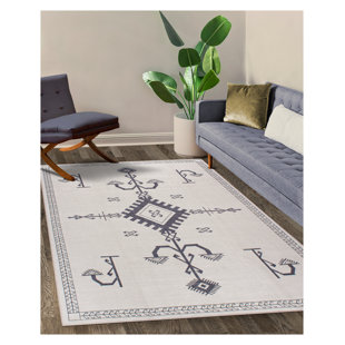 GLN RUGS Oriental Cream Machine Washable Area Rug