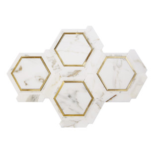 ES STONE Calacatta Gold Marble and Gold Metal Large Honeycomb Wall & Floor Tile
