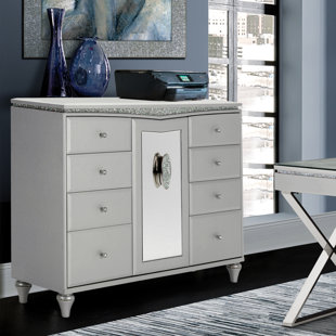 MICHAEL AMINI Melrose Plaza Upholstered 8 Drawer Combo Dresser