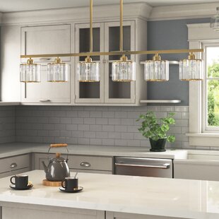 WILLA ARLO™ INTERIORS Tarver 6 - Light Kitchen Island Linear Golden Finished Crystal Shade Cylinder Pendant Light Fixture