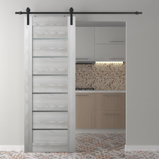 BELLDINNI Avon 79.38'' Solid + Manufactured Wood Paneled with Installation Hardware Kit Barn Door