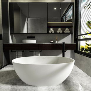 CPINGAO 67" x 30.71" Freestanding Soaking Solid Surface Bathtub