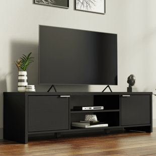 EBERN DESIGNS TV Stand with Cabinet Storage and Open Shelves for 55, 65 Inch Media Storage Gaming Media Console Living Room Entertainment Center Modern Wooden Television Cabinet
