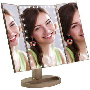IMPRESSIONS VANITY · COMPANY Touch Trifold XL Dimmable LED Makeup Mirror with Standing Base Vanity Dressing Mirror with USB Cable
