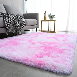 EBERN DESIGNS Rectangle Antonije Machine Made Shag Polyester Area Rug in Pink