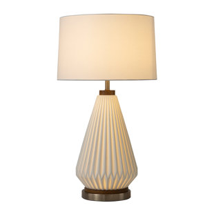 NOVA OF CALIFORNIA Concord Bone Porcelain Table Lamp - 28", White and Walnut, 4-Way Rotary Switch