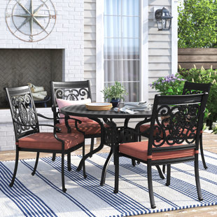 THREE POSTS™ Caseyville 5-Piece Patio Dining Set with Cushions and 48'' Round Dining Table