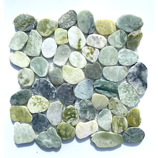 FUSTONE Jade Green Pebble Mosaic 12" x 12" Natural Stone for Floor and Wall