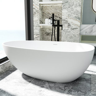 CPINGAO 67" x 34.65" Freestanding Soaking Solid Surface Bathtub