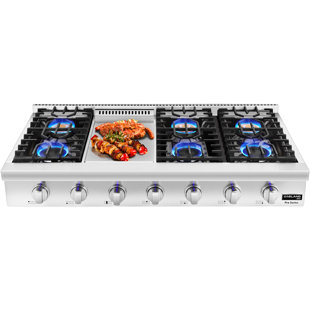 GASLANDCHEF Gasland Chef 48'' Stainless Steel Natural Gas 6 Burner Cooktop and Griddle