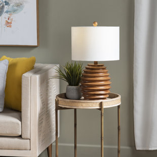 CRESTVIEW COLLECTION Melmore 24" Resin Honeycomb Table Lamp with Linen Drum Shade, Brown