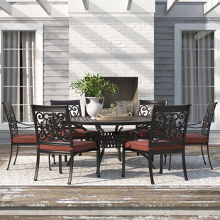 THREE POSTS™ Caseyville 7-Piece Patio Dining Set with Cushions and 60'' Round Dining Table