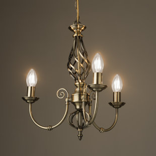 ASTORIA GRAND Curley 3-Light Antique Brass Traditional Twist Candle Candelabra Style Chandelier