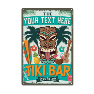 CHICO CREEK SIGNS Personalized Tiki Bar Sign Open 24 Hours Wall Décor