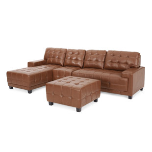NFUSION 88" Wide Faux Leather Left Hand Facing Sofa & Chaise