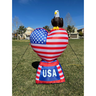 BZB GOODS 5 Foot Tall Lighted Patriotic Independence Day 4th of July Inflatable Heart Flag and Eagle Indoor / Outdoor Blow Up Holiday Yard Decoration