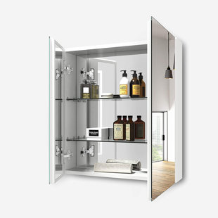 EMKE 60 Cm X 65 Cm Mirror Cabinet With Lighting And 2 Adjustable Shelves